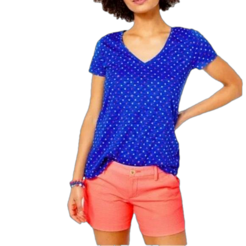 Lilly Pulitzer Etta Vneck  Blue 100% cotton Top Med